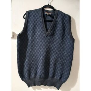 Robert Banks Mens V Neck Sweater Vest M Blue Green CheckPattern 100%Merino Wool